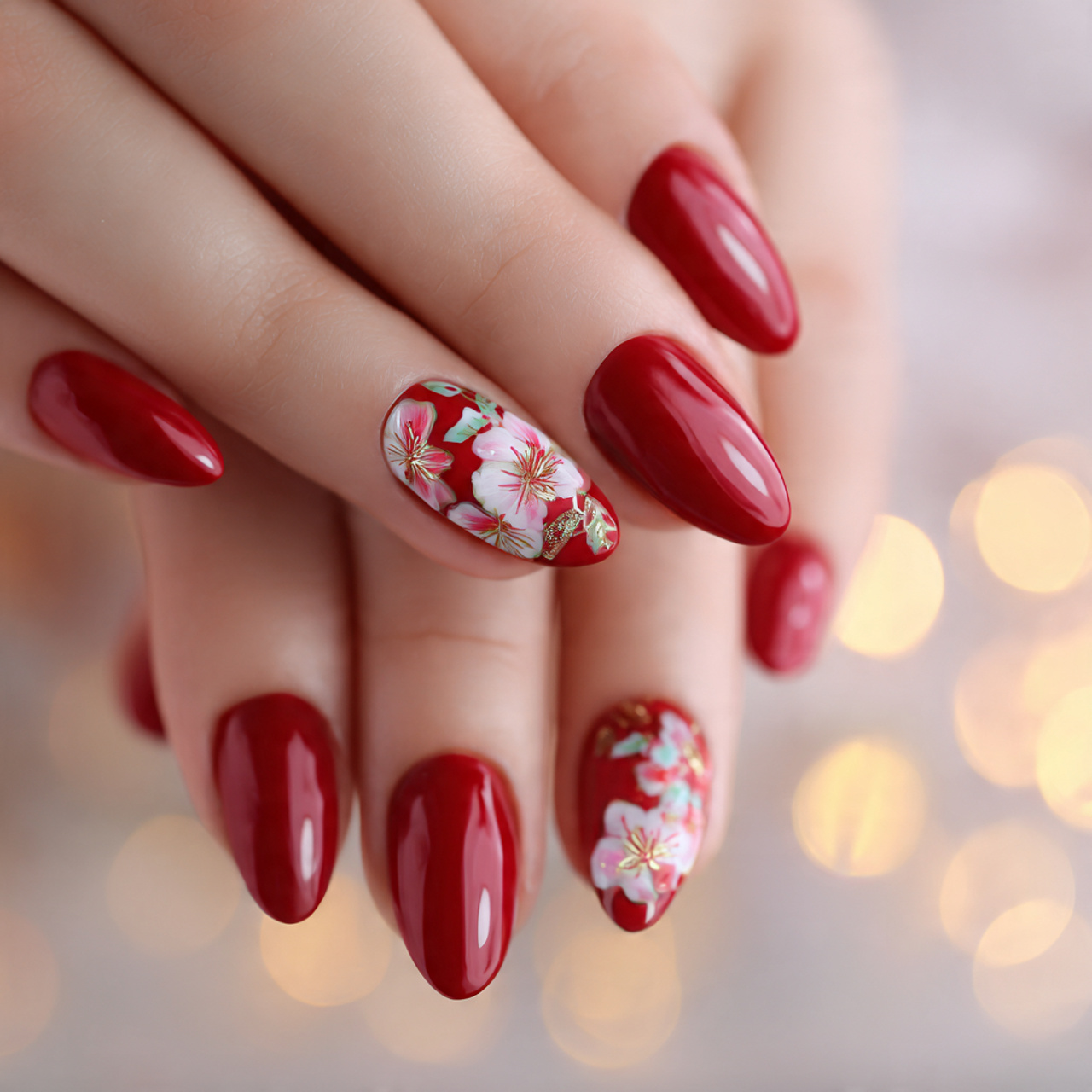 Red Almond Nail Art Designs