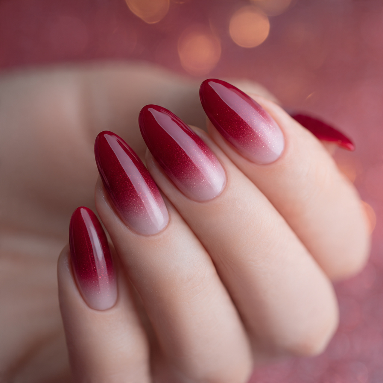 Red Almond Ombre Nails