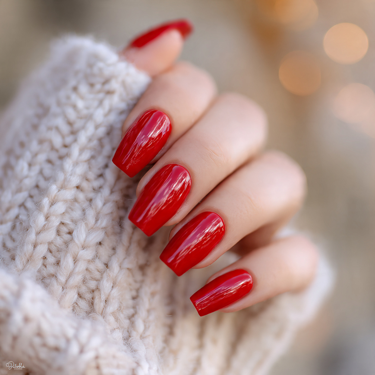 Red Almond Square-Tip Nails