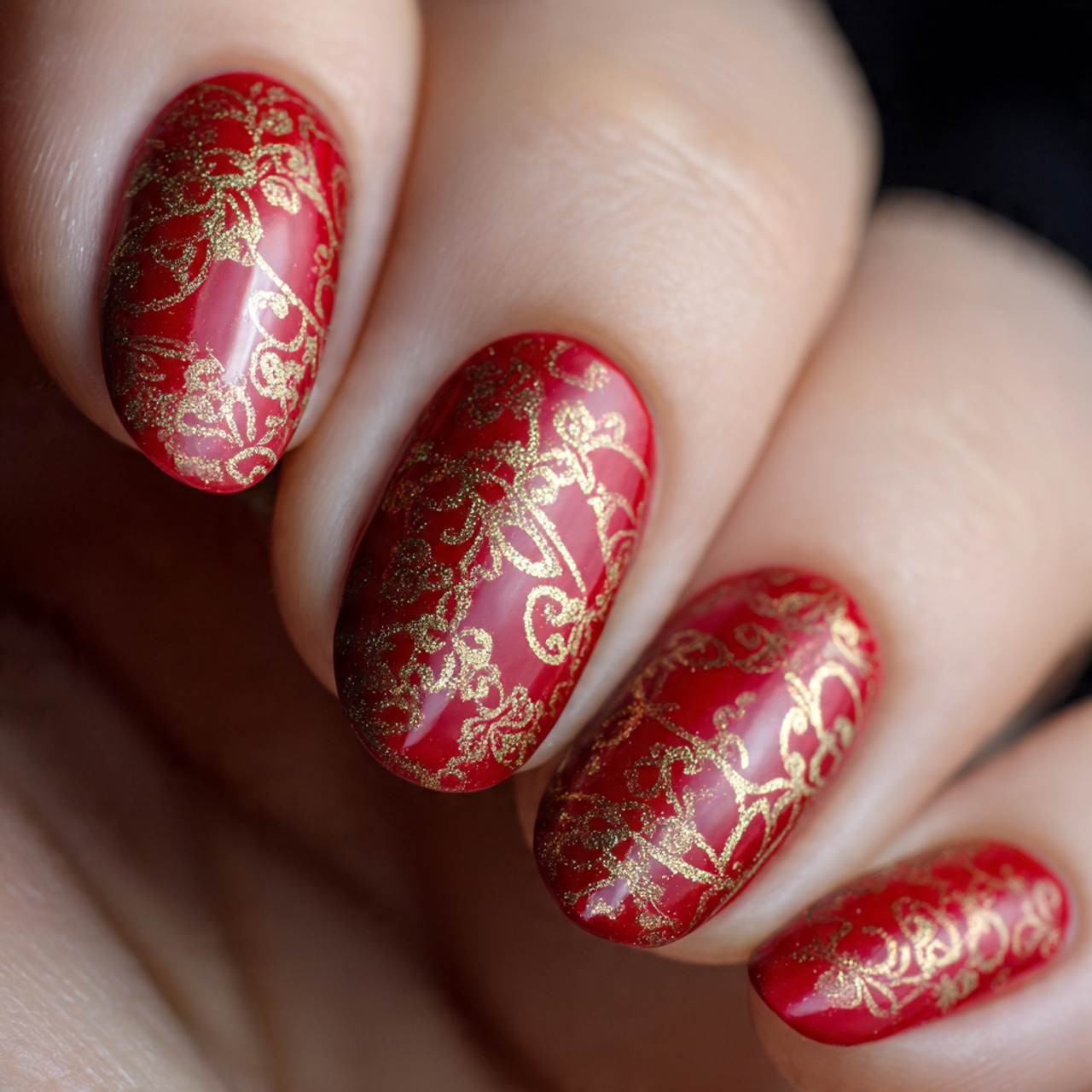 Red and Gold Nails Design