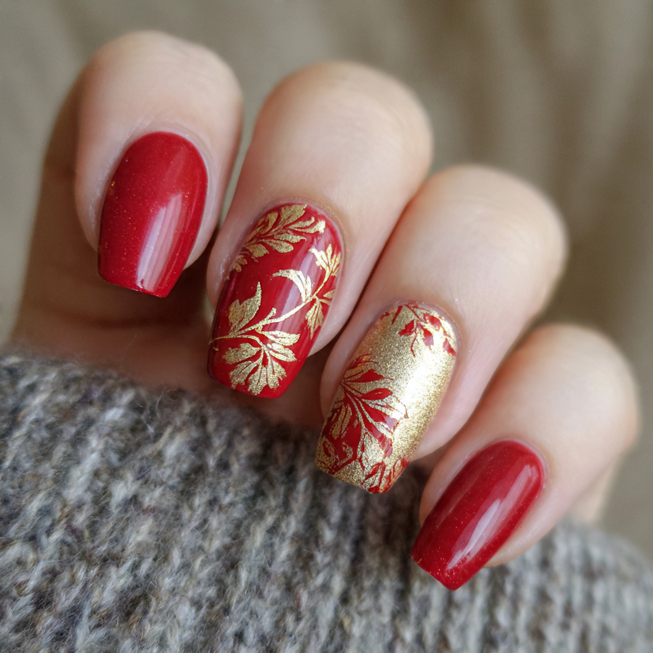 Red Prom Nails: 15 Stunning Ideas for a Glam Night Look 11 Red and Gold Prom Nails