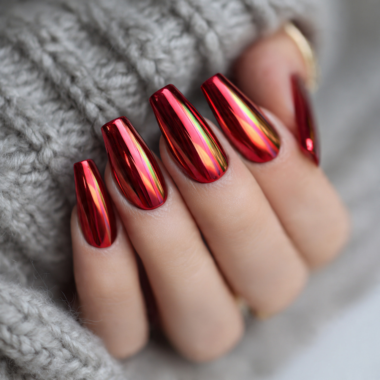Red Prom Nails: 15 Stunning Ideas for a Glam Night Look 13 Red Chrome Prom Nails