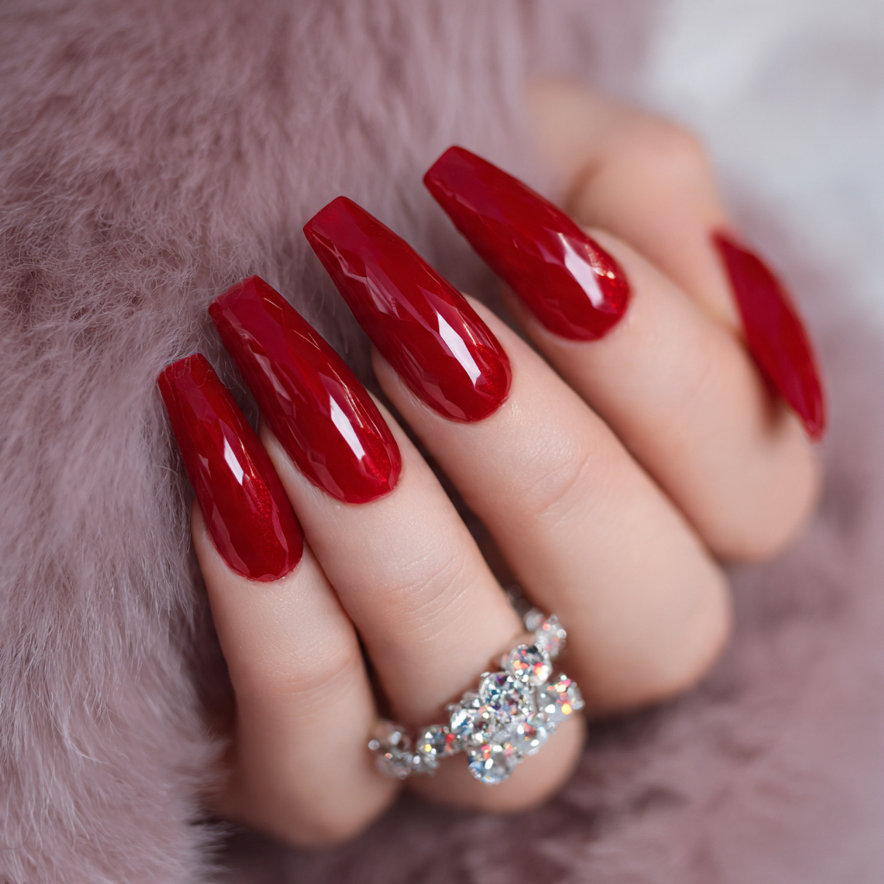 Red Prom Nails: 15 Stunning Ideas for a Glam Night Look 15 Red Coffin Prom Nails