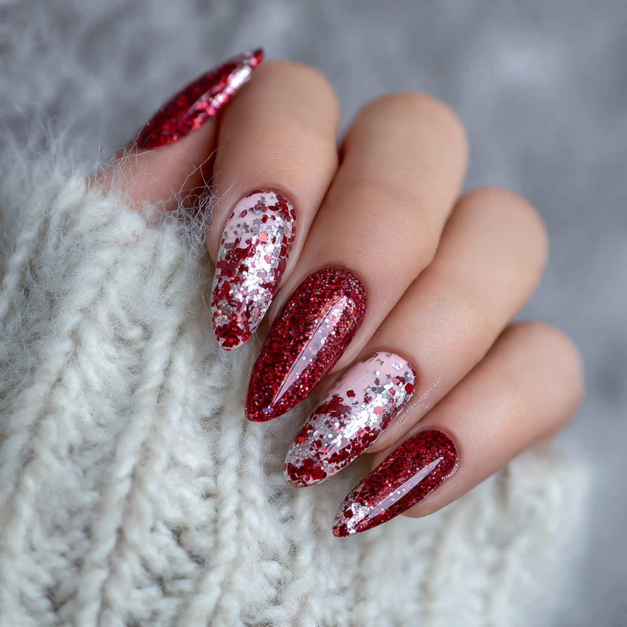 Red Glitter Nails Design