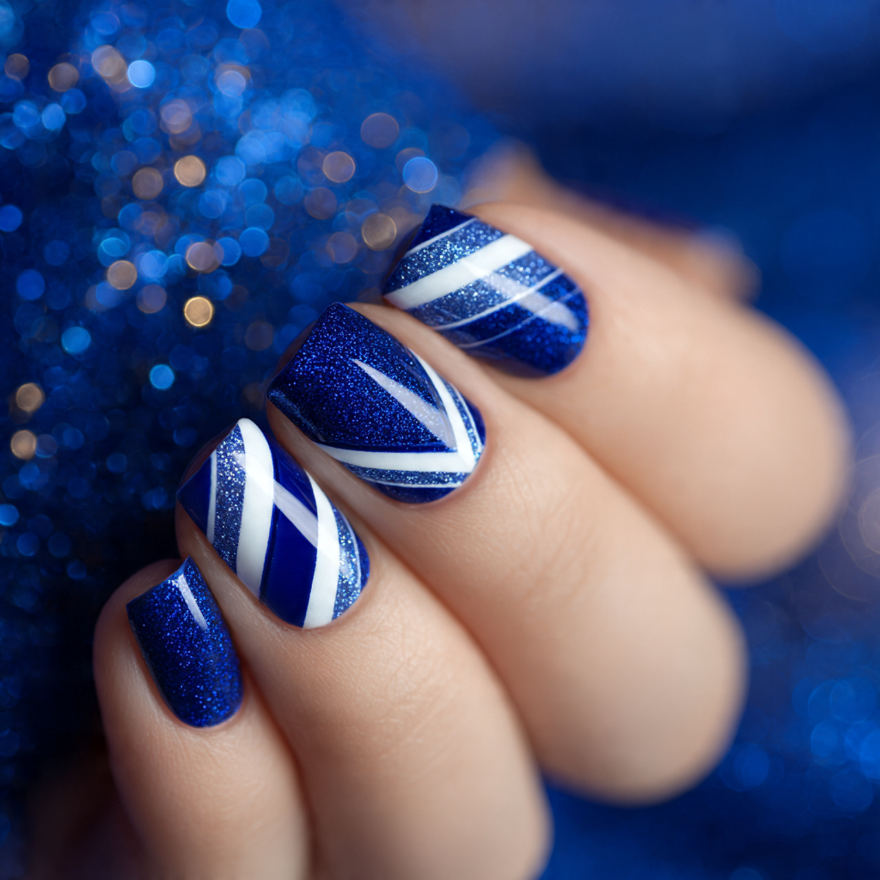 Royal Blue And White Nails