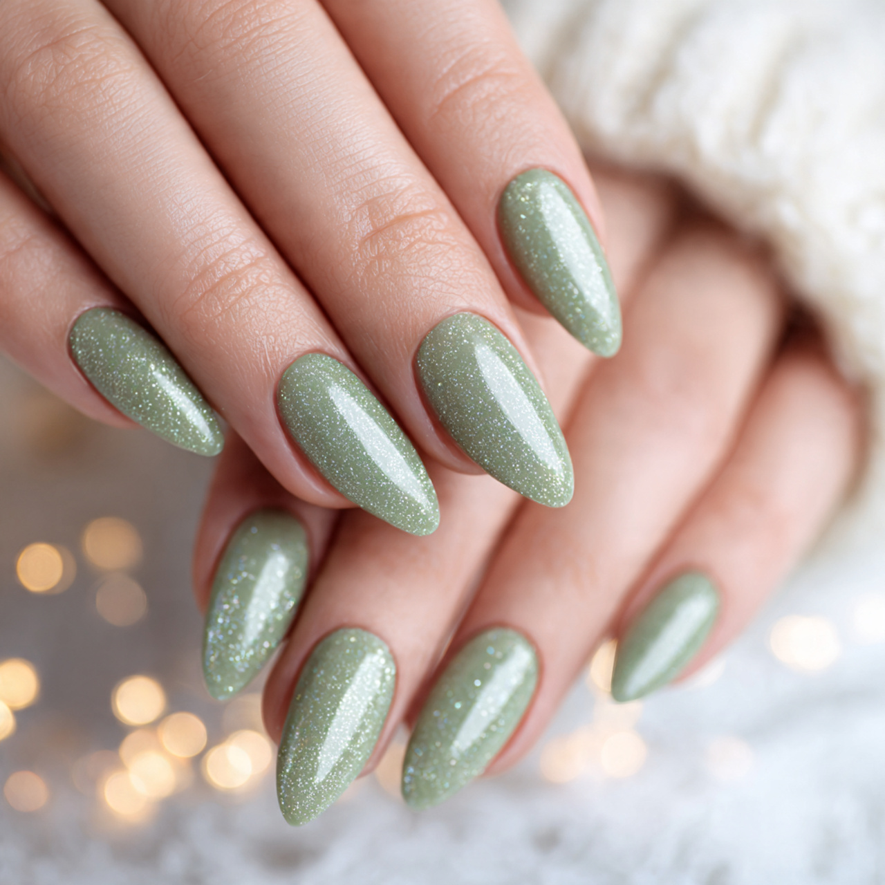 Sage Green Nails: 15 Fresh, Classy & Modern Styles 11 Sage Green Nails with Glitter