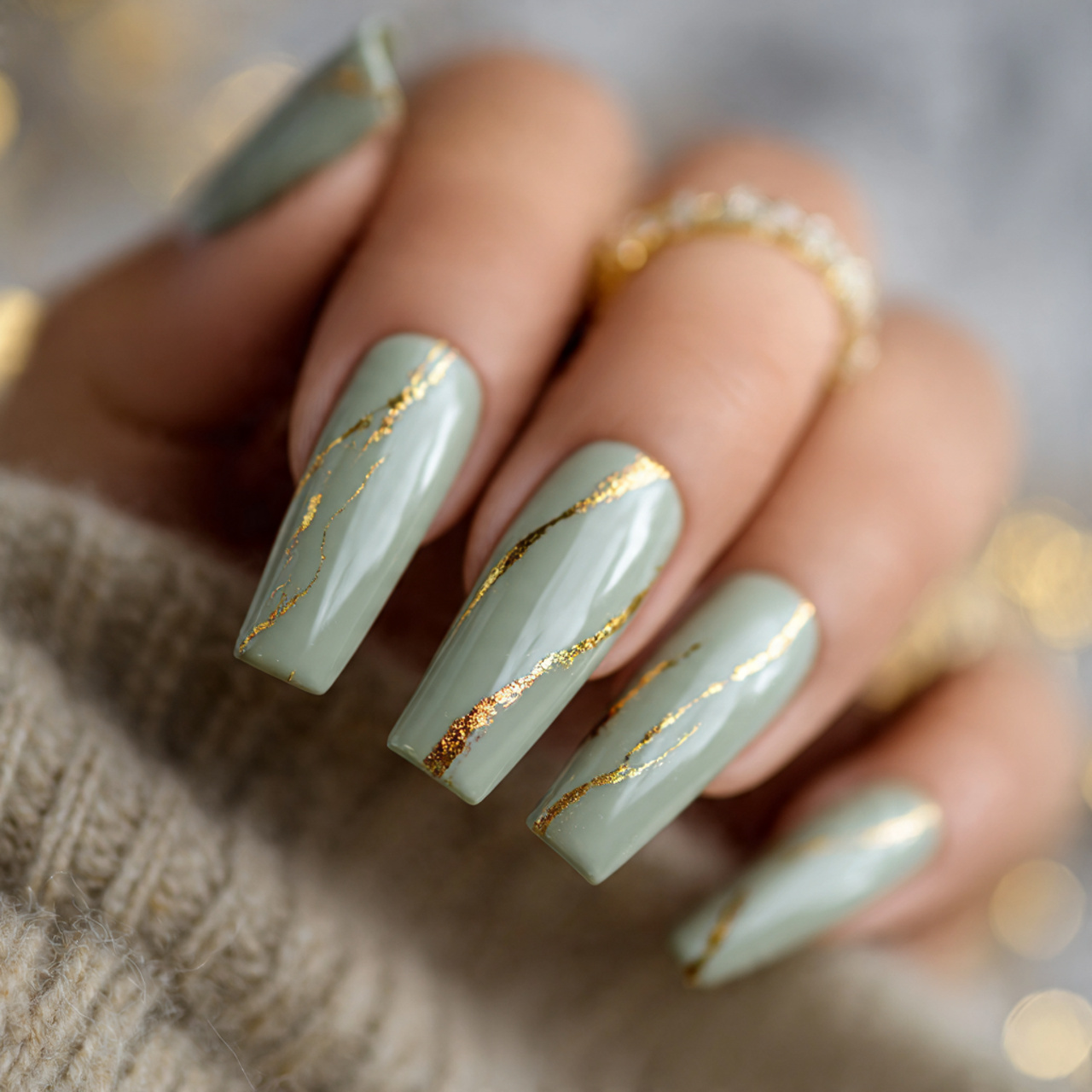 Sage Green Nails: 15 Fresh, Classy & Modern Styles 9 Sage Green Nails with Gold