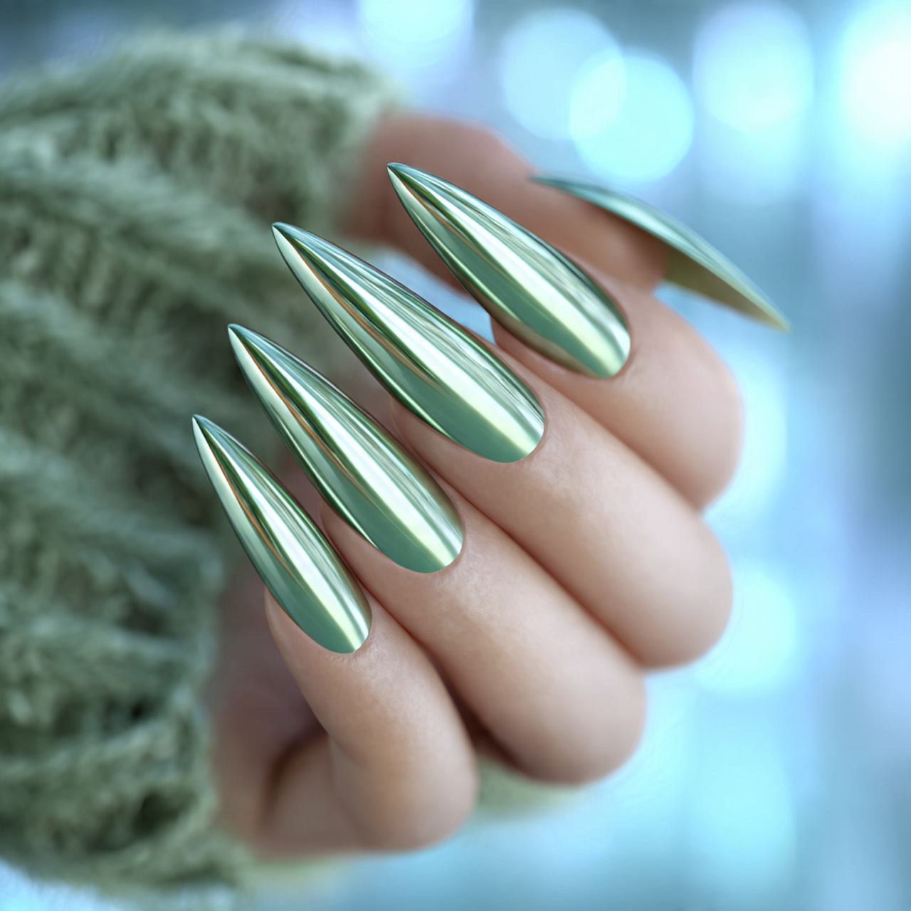 Sage Green Nails: 15 Fresh, Classy & Modern Styles 13 Sage Green Stiletto Nails