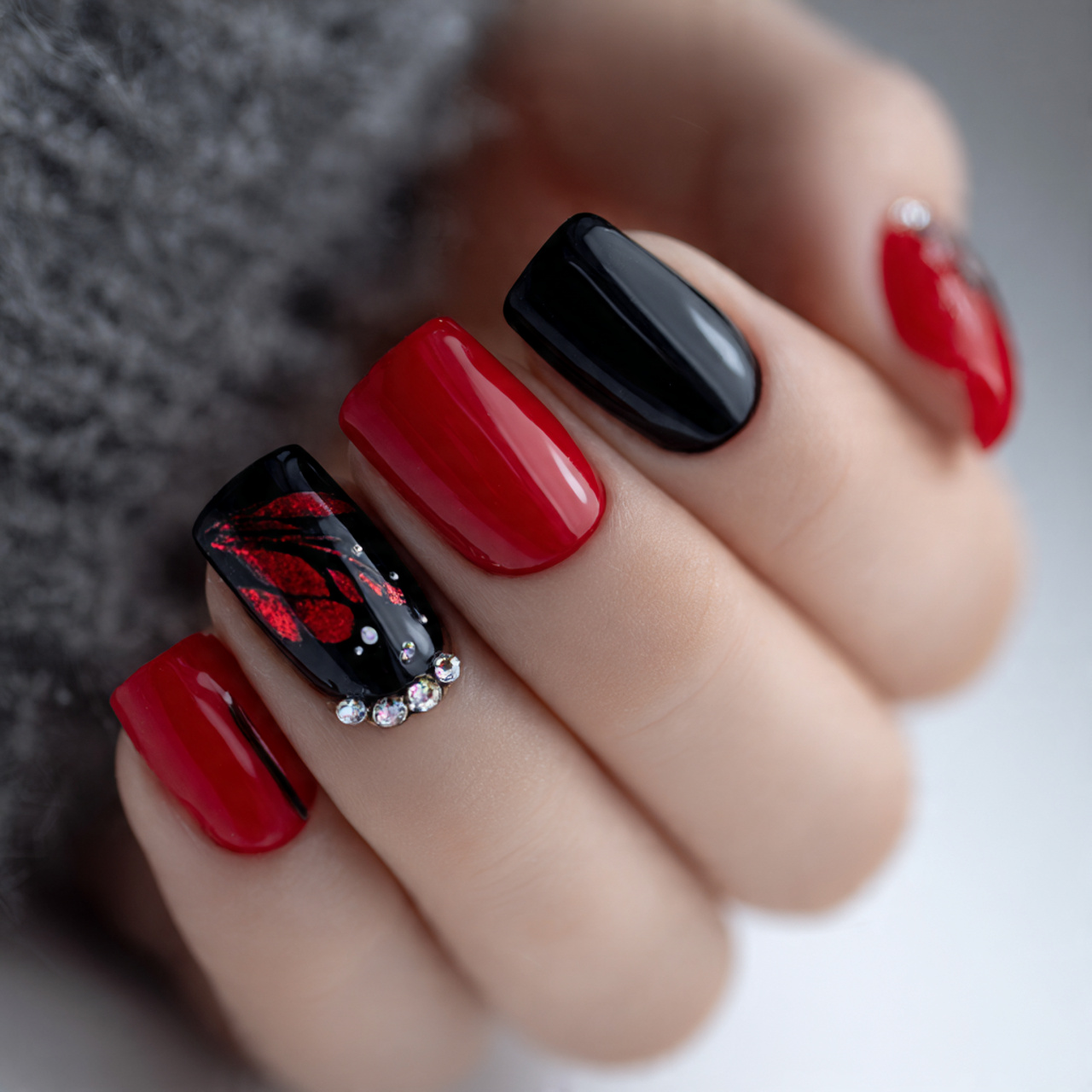 Short Black And Red Nails