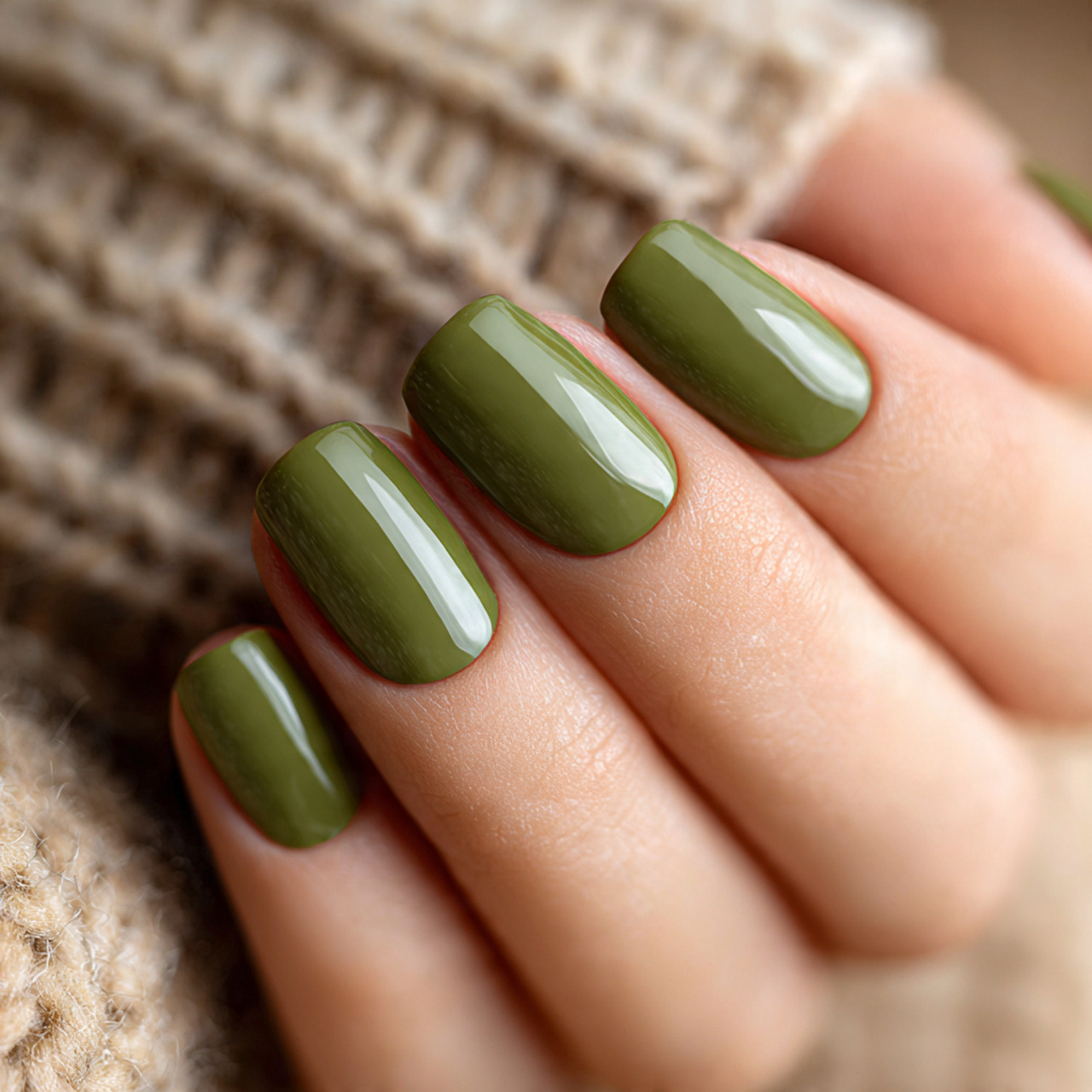 Short Olive Green Nails