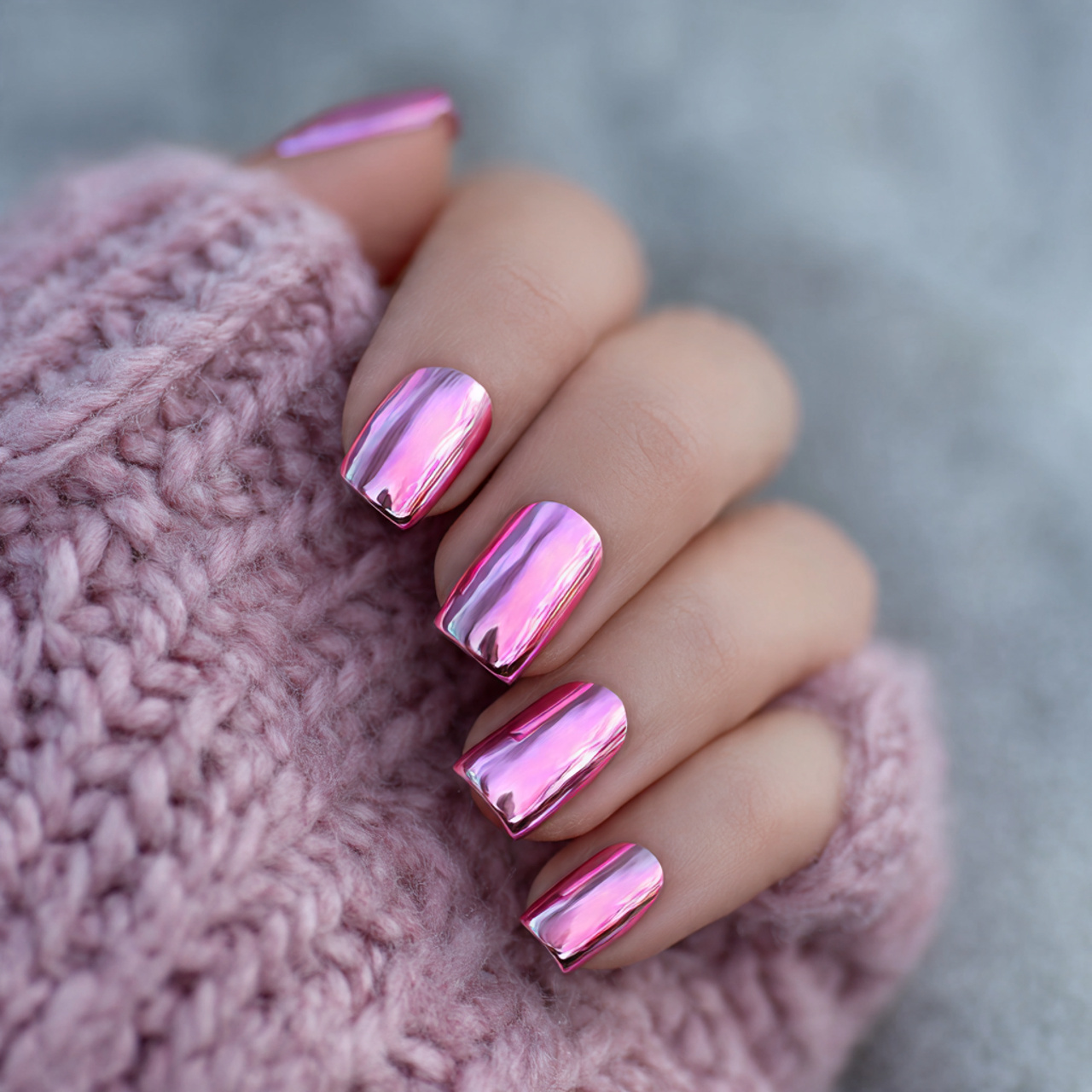 Short Pink Chrome Nails