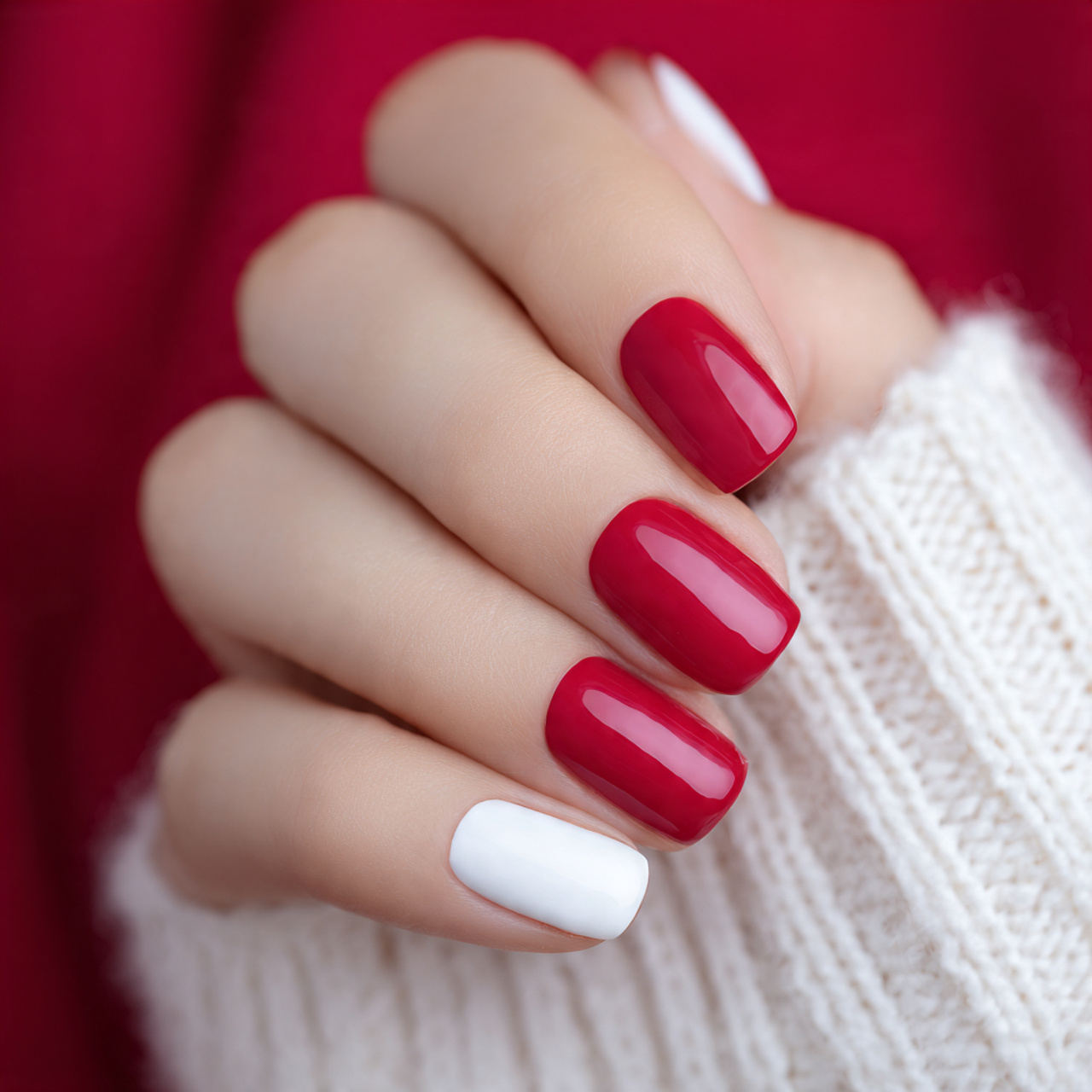 Short White and Red Nails