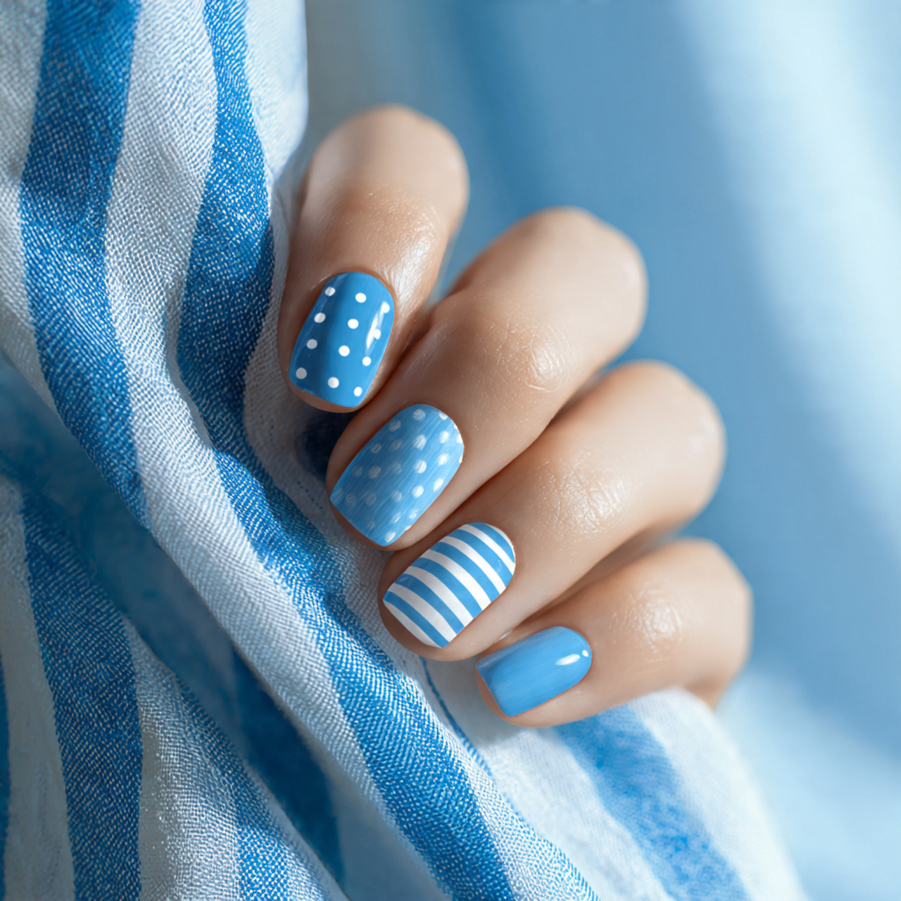 Simple Blue And White Nails
