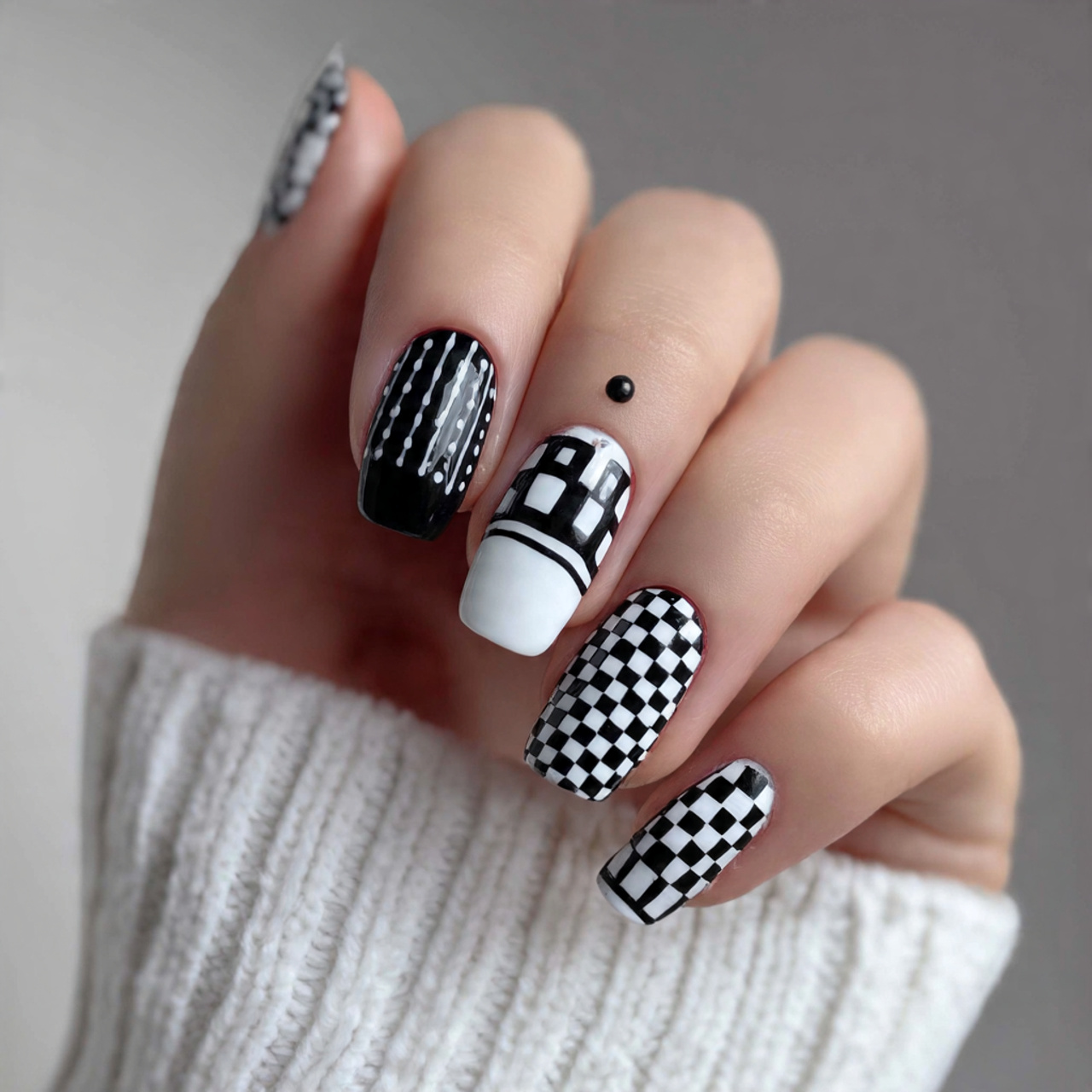 Square Black And White Nails