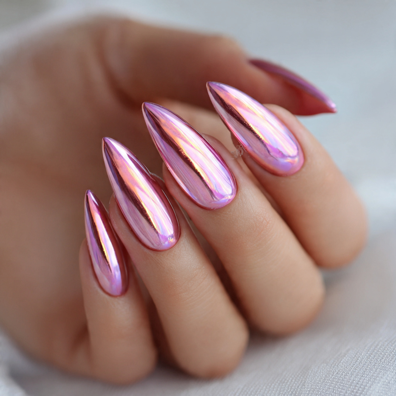 Stiletto Pink Chrome Nails