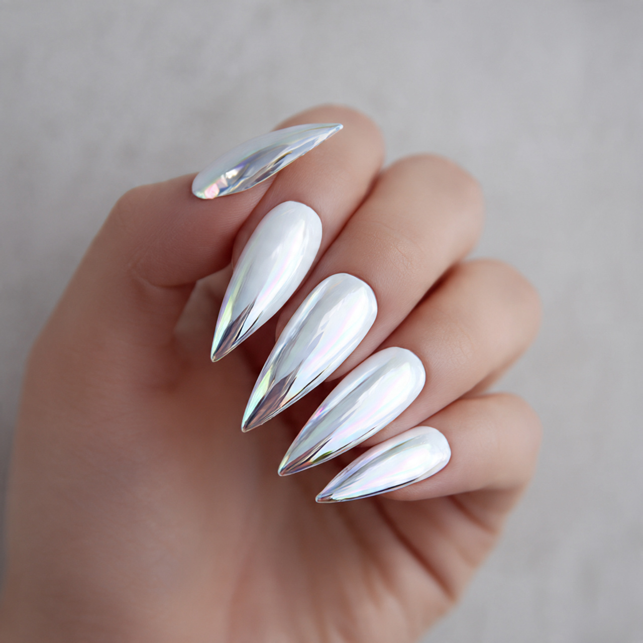 White Chrome Nails: 17 Stunning Styles to Try This Year 12 Stiletto White Chrome Nail