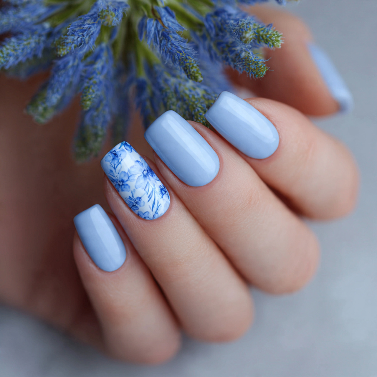 Summer Light Blue Nails