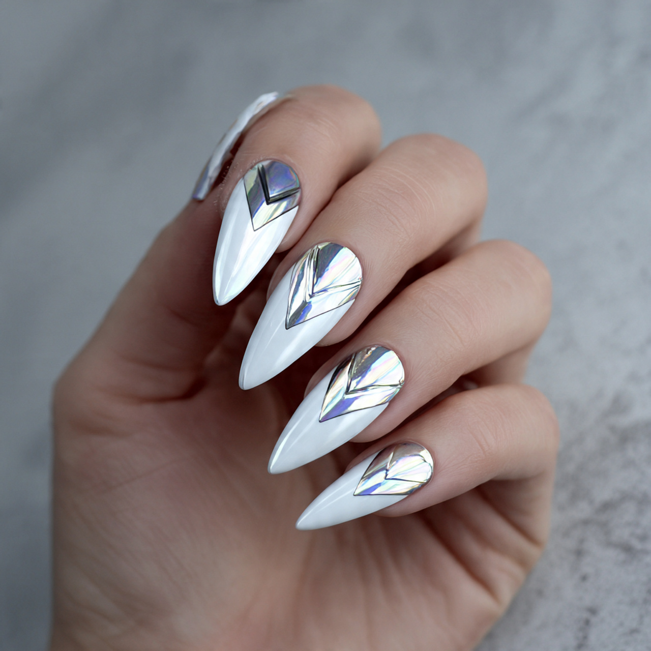 White Chrome Nails: 17 Stunning Styles to Try This Year 15 V-Shaped White Chrome Nail