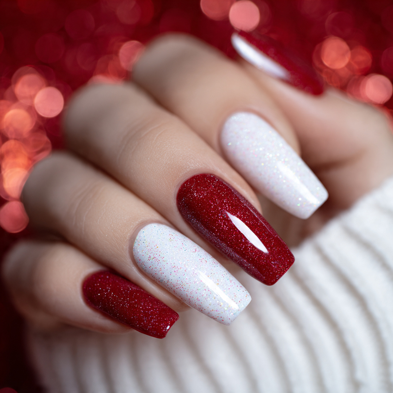 White and Red Acrylic Nails