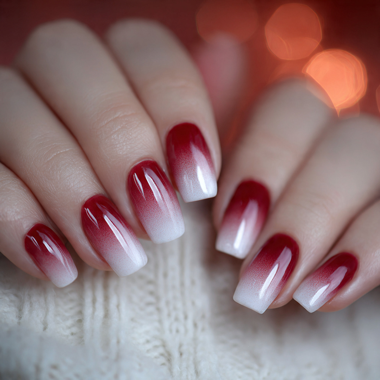 White and Red Ombre Nails