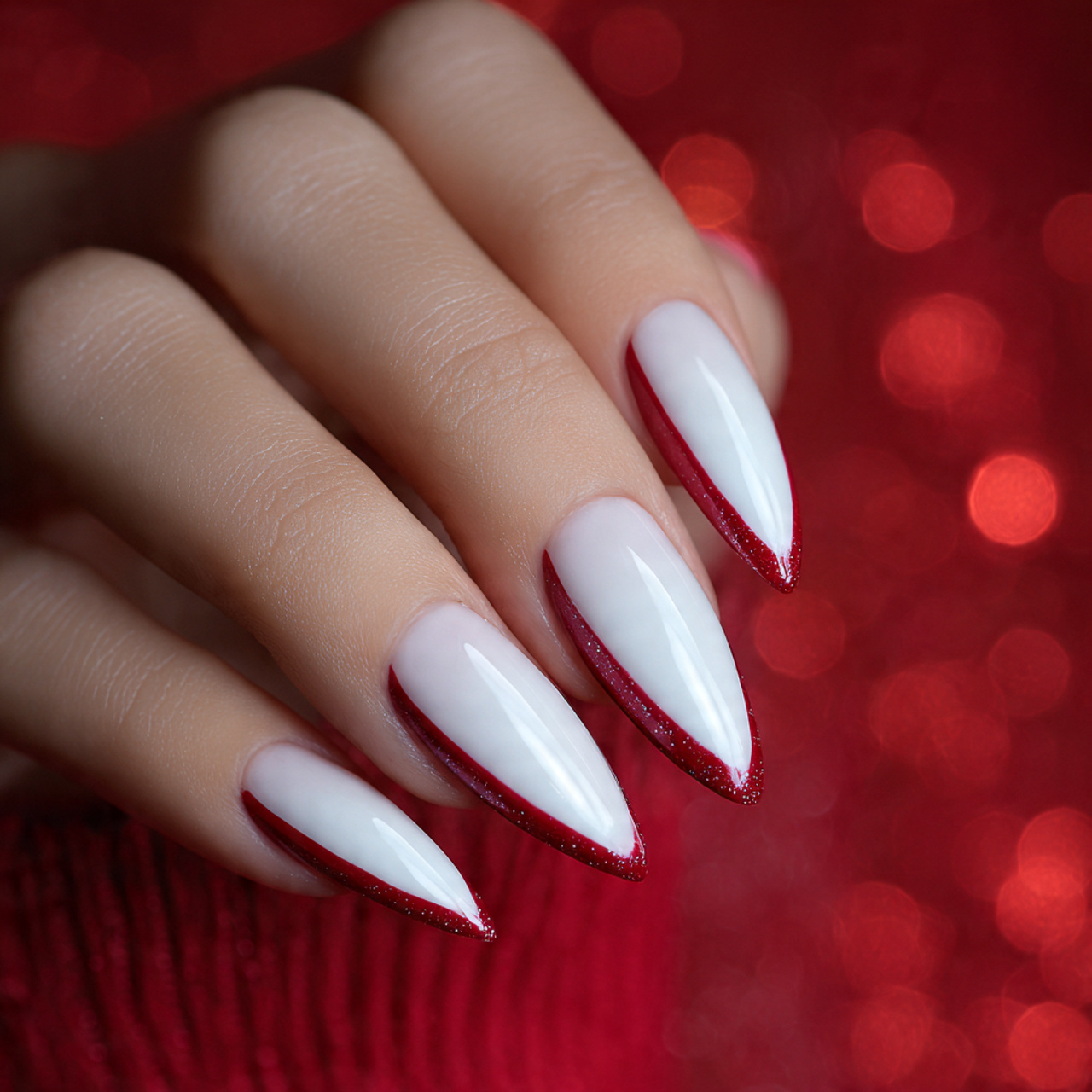 White and Red Stiletto Nails