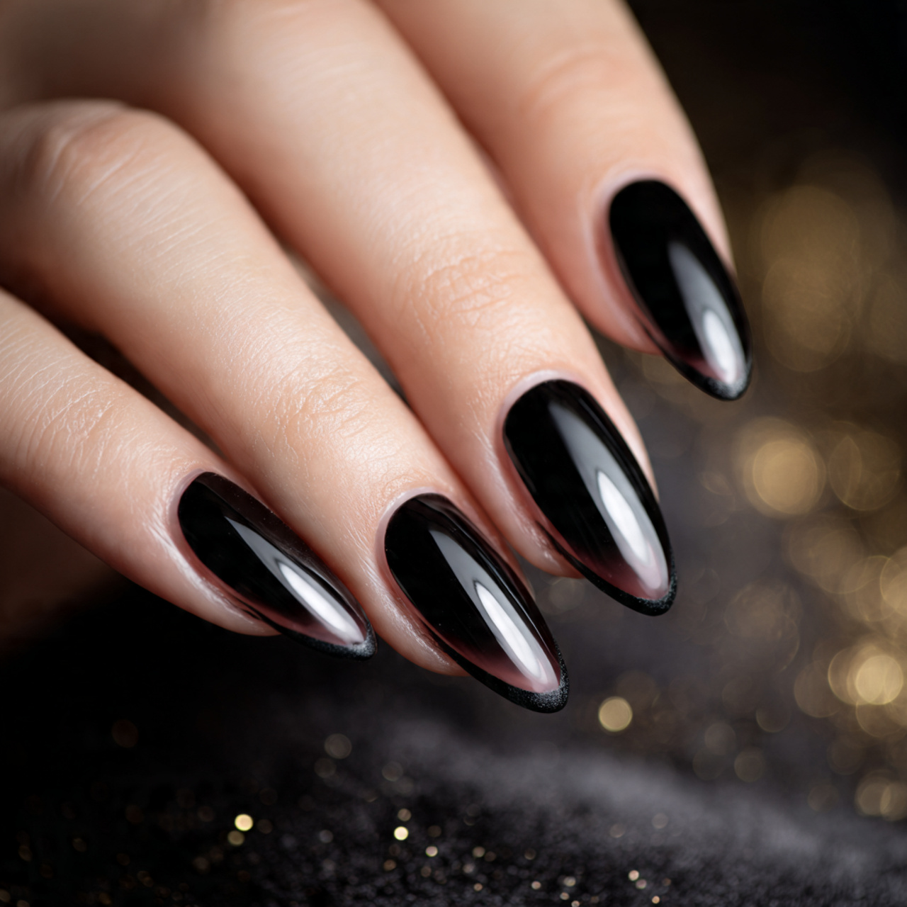 Black Almond Nails Designs
